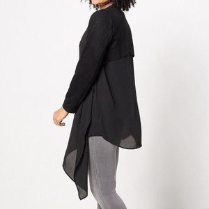 Truth + Style Black Faux Suede & Chiffon Waterfall Open Front Cardigan size 1X